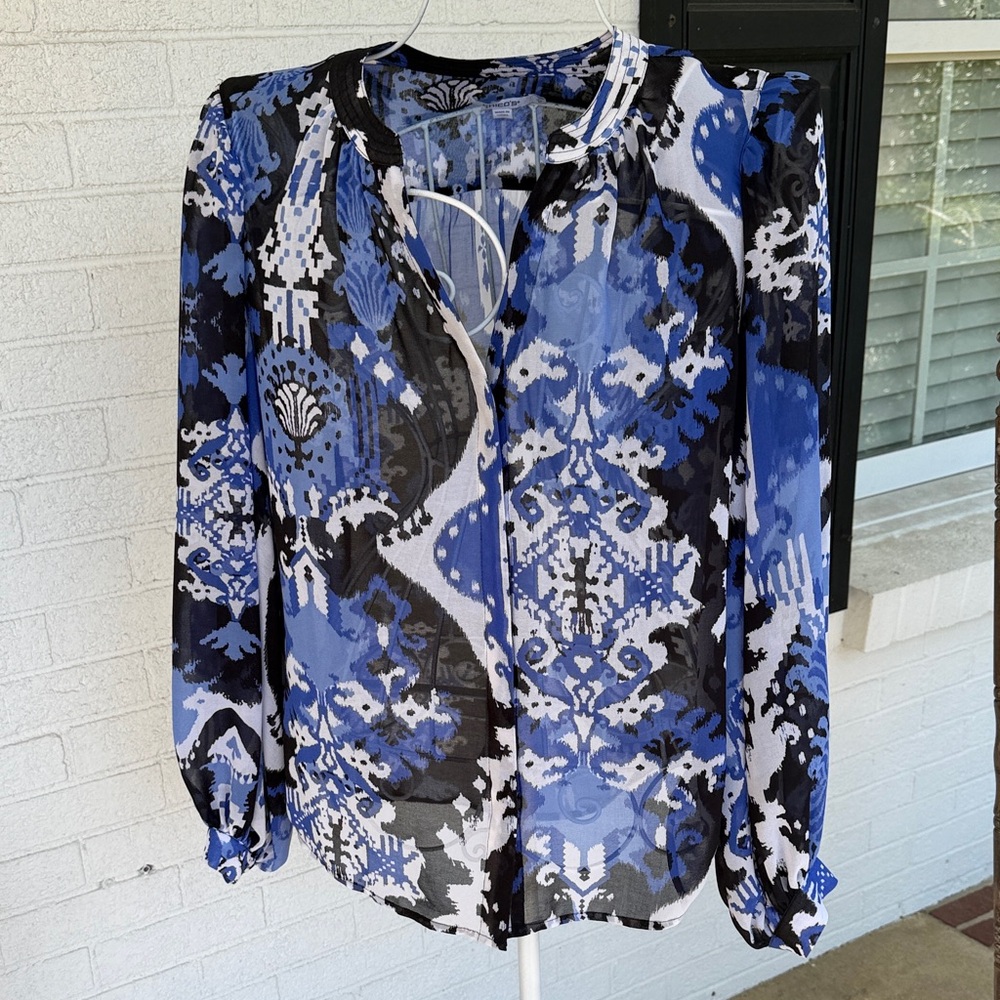 Chico's Artistic Blue and Black Blouse